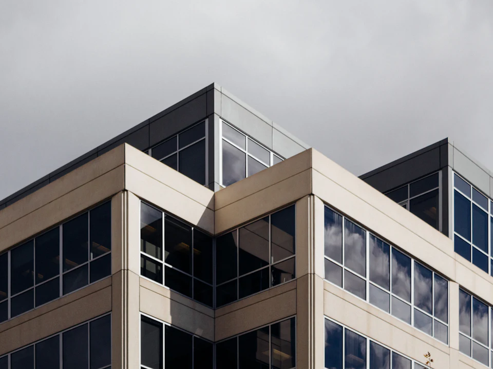 Corner of a modern commercial office building